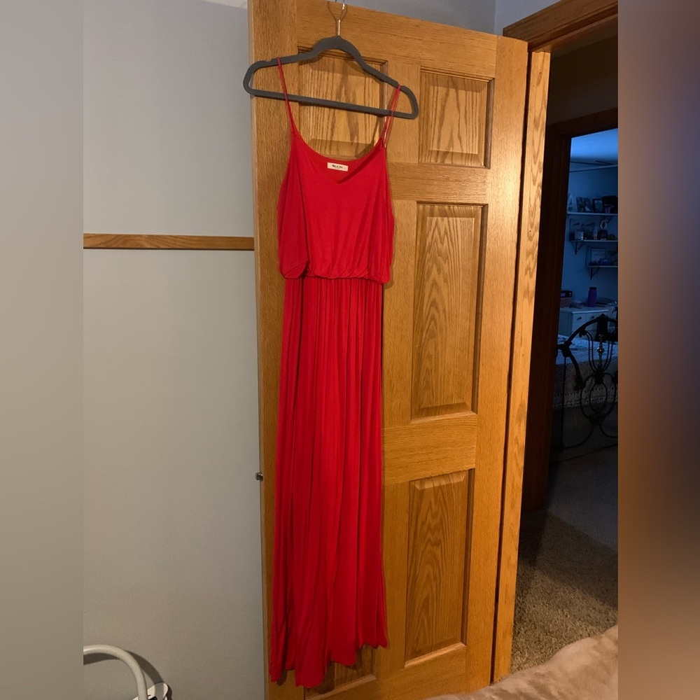 Red straps maxi dress